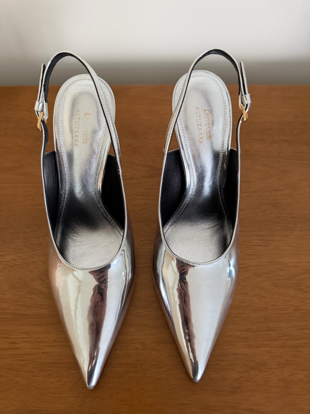 Larroude x Altuzarra Silver Pointed-Toe Slingback Stiletto Heels - Picture 2 of 8